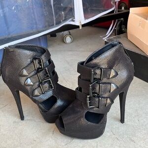 Black Peep-Toe Stiletto Heels